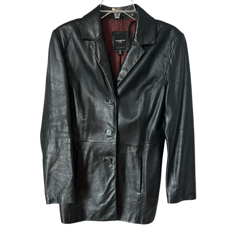 Colorbrook & Co Women's Leather Coat Sz MED Black Buttons Lined Pockets Jacket